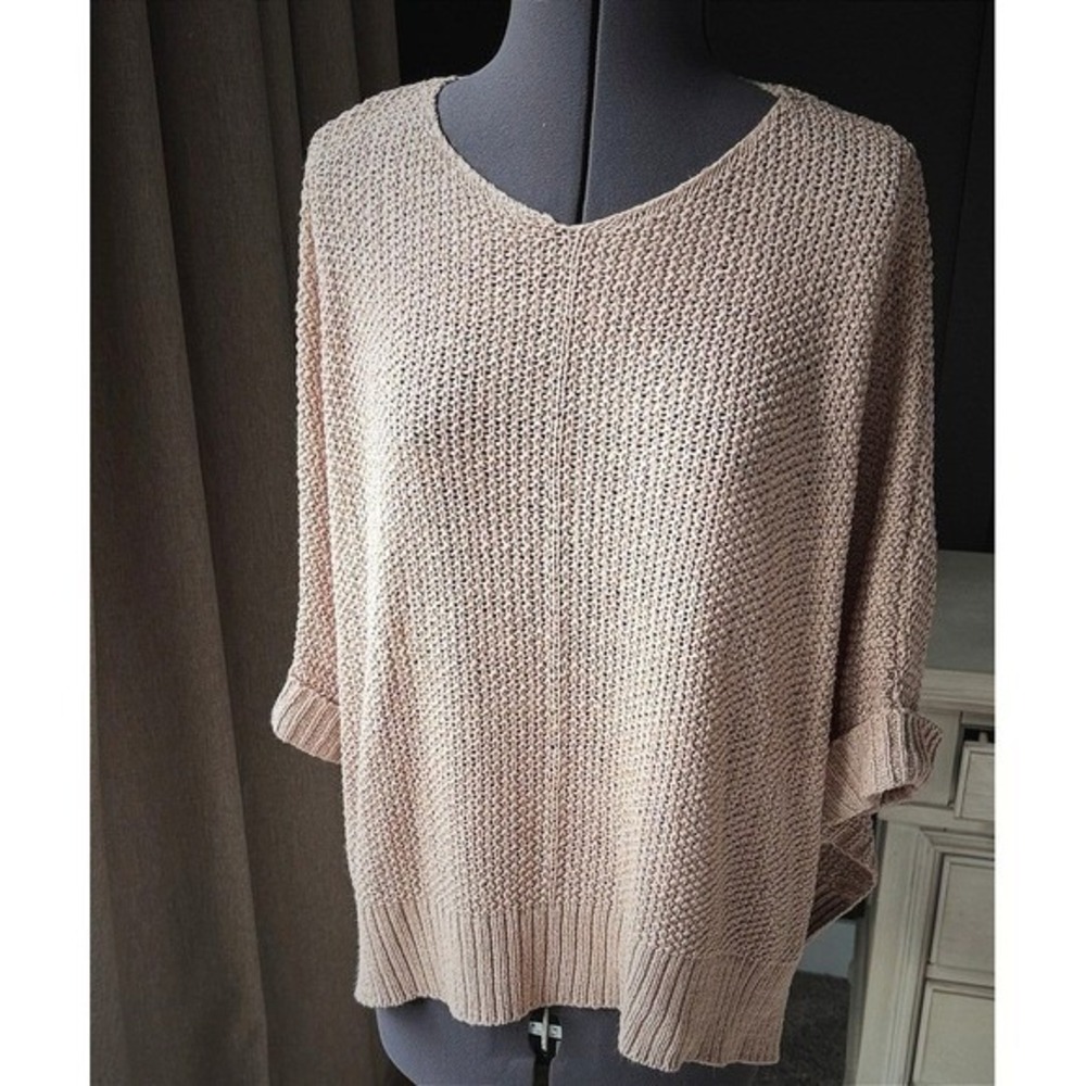 Easel Los Angeles Tan‎ Knit V Neck Oversized Pullover Sweater Top S Neutral